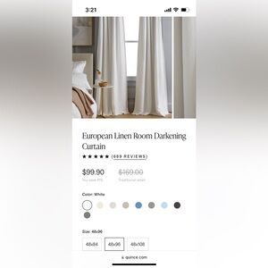 Quince linen room darkening curtains panels in white